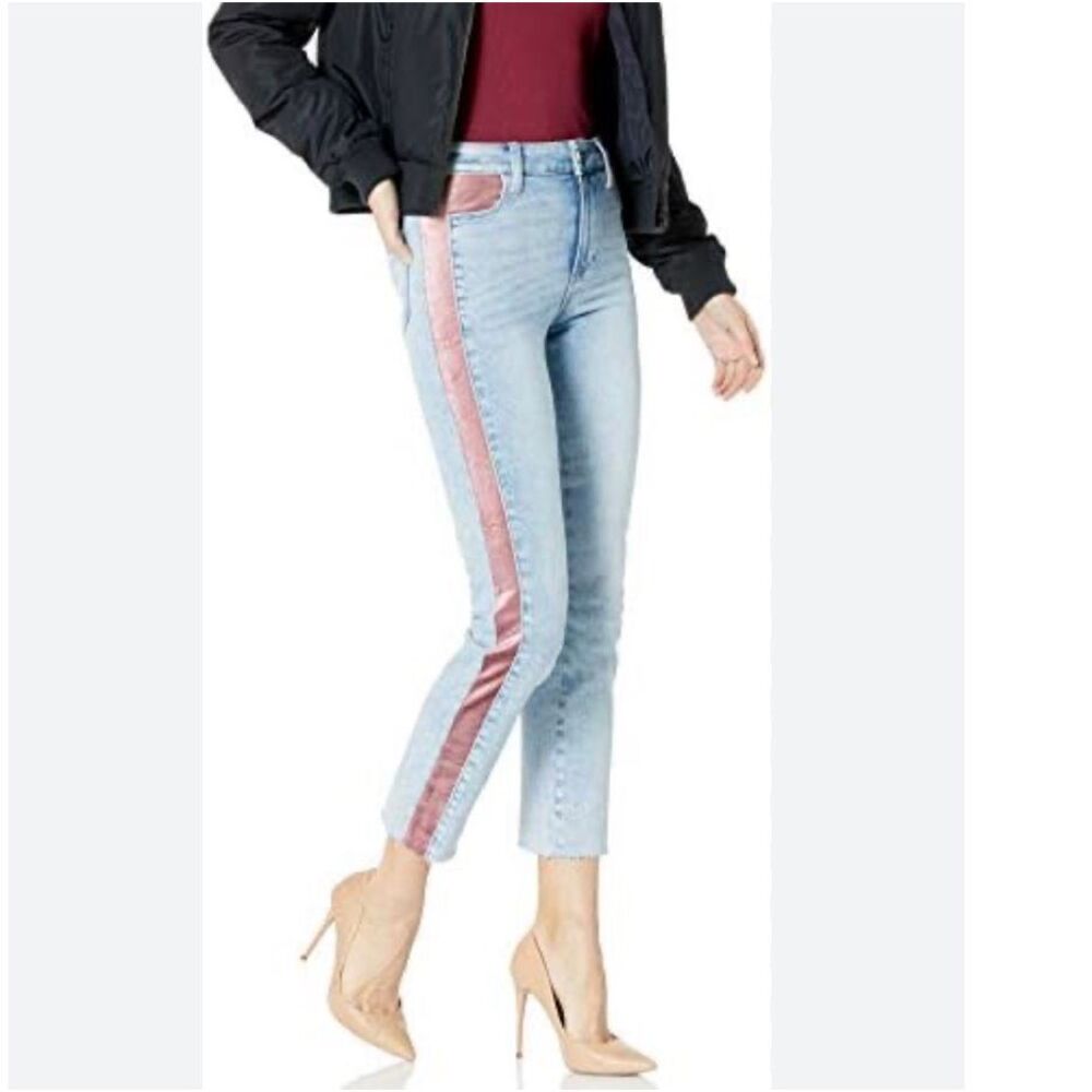 Paige Cindy velvet strip raw hem jeans size 26